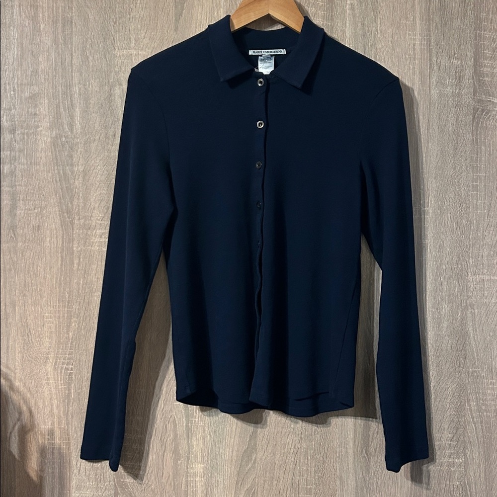Prairie Underground Navy Blue Ribbed Polo Shirt Size Large